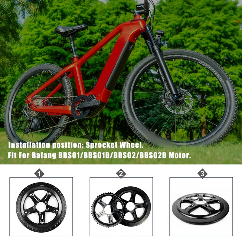 Roda dentada Chainwheel para ciclismo Bafang, leve motor de acionamento médio, aço e ABS, alta qualidade, 46T, 48T, BBS01, BBS02