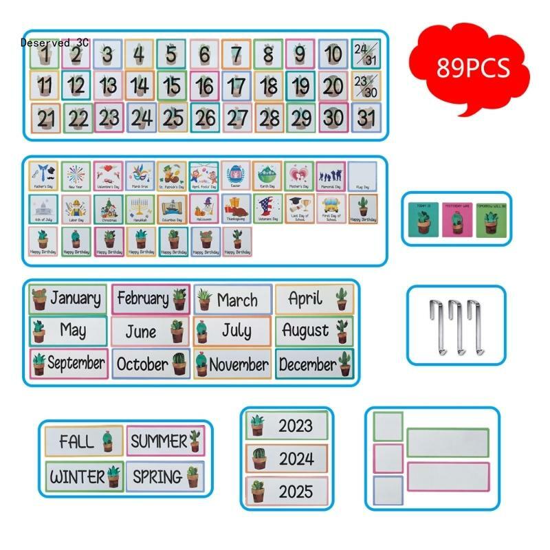 R9CB Classroom Monthly Calendar Pocket Chart with 89 Cards for Students Kids Classroom Home School Supplies