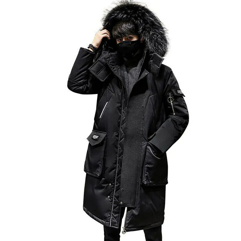 Winter down jacket men's mid length knee length 2023 new thickened parka work jacket trendy brand