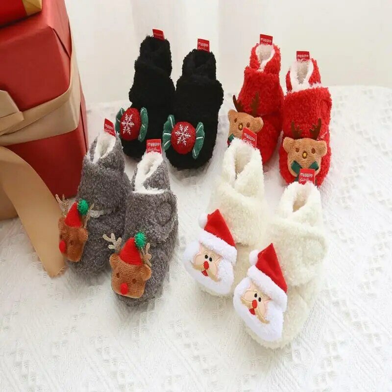 عيد الميلاد الكرتون أفخم الأحذية القطنية للطفل ، لينة سوليد ، عدم الانزلاق ، الدافئة ، طفل صغير ، الأولى مشوا
