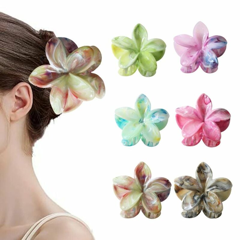 Shark Clip Hair Claw Colorful Plastic Bohemian Styling Barrettes Plumeria Flower Shape Hair Clip Women
