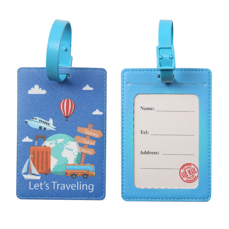 Etiqueta de equipaje de PU con mapa del mundo creativo, accesorios de viaje de alta calidad, soporte de identificación de maleta, etiqueta de embarque, etiqueta portátil