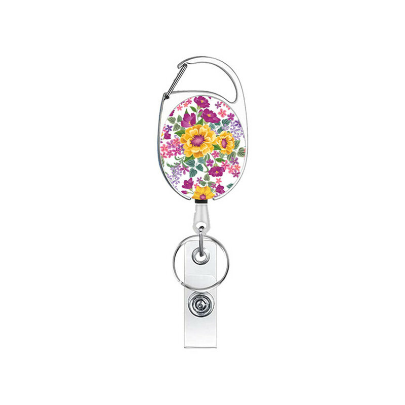 Cute Floral Retractable Badge Reel Clip Nurses Name Tag Badge Holder Keyring Card Holder Keychain Office Landyard Badge Clip