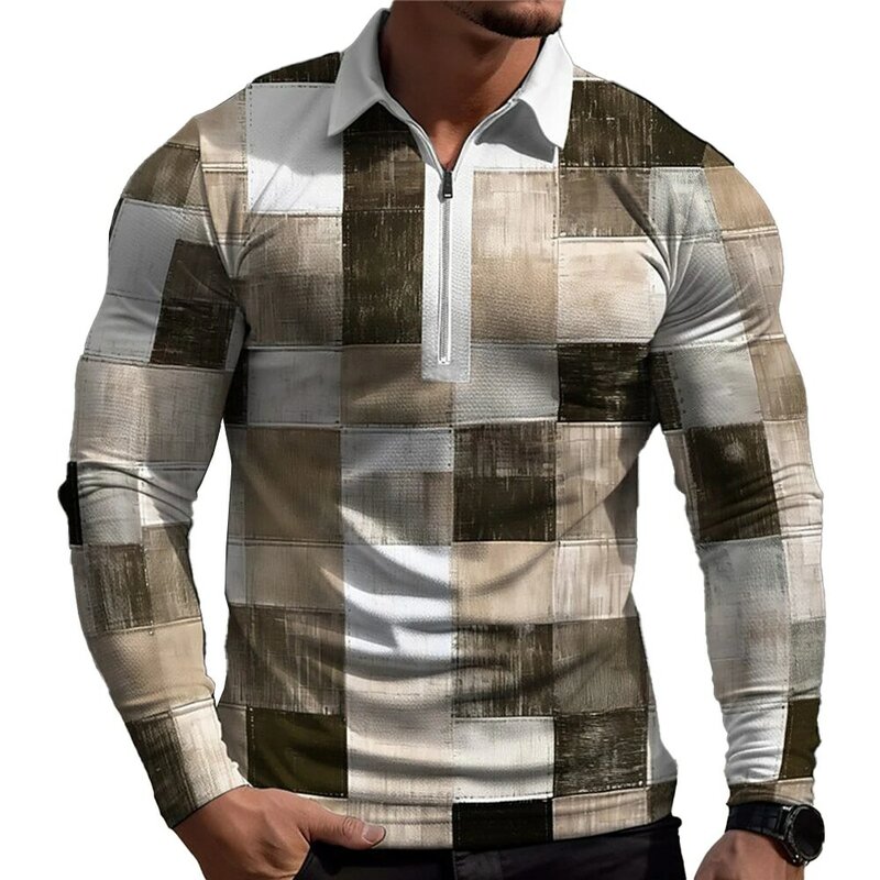 Mens top Muscle Party/Cocktail Plaid poliestere camicia regolare camicetta atletica Sport maglietta nuova di zecca Business