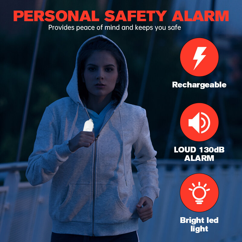 Rechargeable Anti Wolf Alarm Flashlight Intelligent Anti Wolf Device Outdoor Personal SOS Defense Alarm 130dB With LED Light