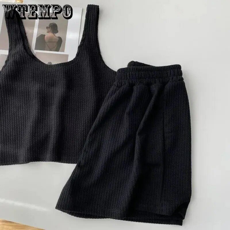 WTEMPO-Conjunto de calções e camisolas sem mangas feminino, fato de treino desportivo feminino, fato a condizer, casual, clássico, verão, 2 peças