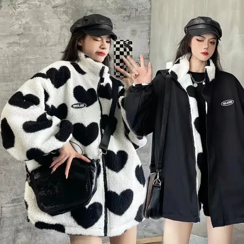 Y2k Retro plus Samt warme Jacke Love Trend Baumwoll jacke dicken Plüsch mantel doppelseitiger Mantel Damen Winter neuen Stil