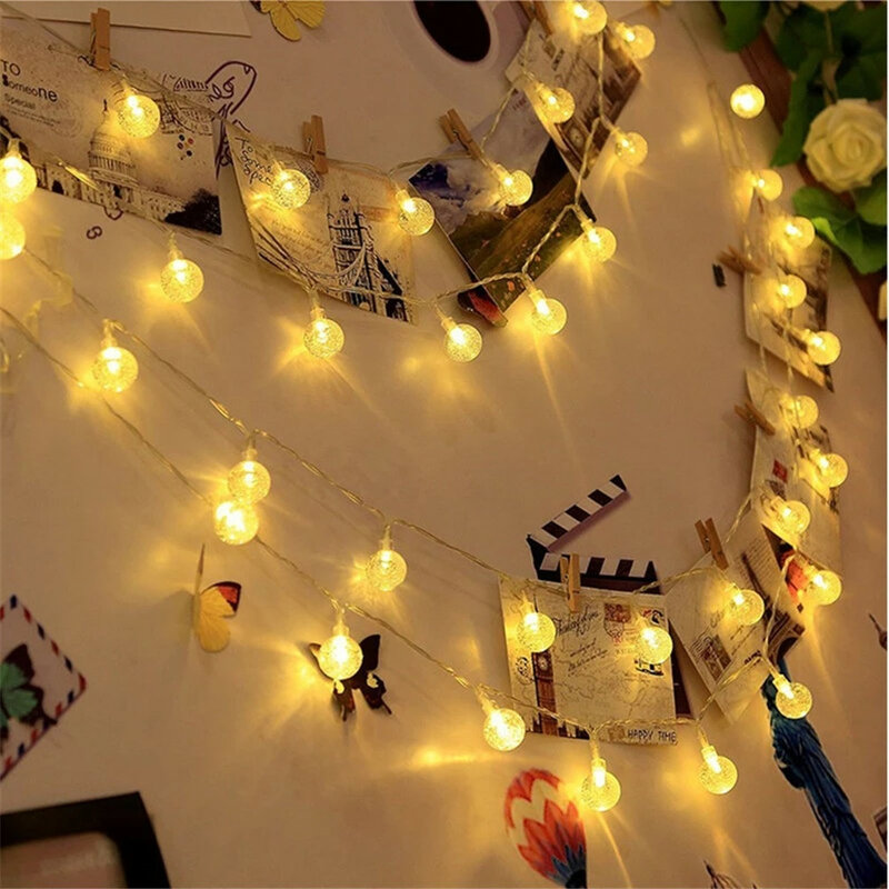 LED Crystal Ball Garland String Lights, Fairy Lights, A pilhas, USB operado, Flash, Interior, Holiday Lamp, 10, 20, 40, 1,5 m, 3m, 6m