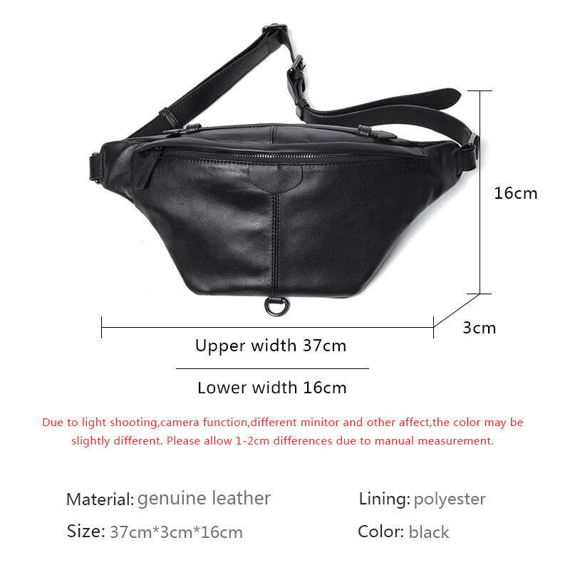 Men's Waist Bags Genuine Leather Fanny Pack Travel Bags Male Chest Bags Sling Purse Side Bags Crossbody Balck Shoulder Bag Men