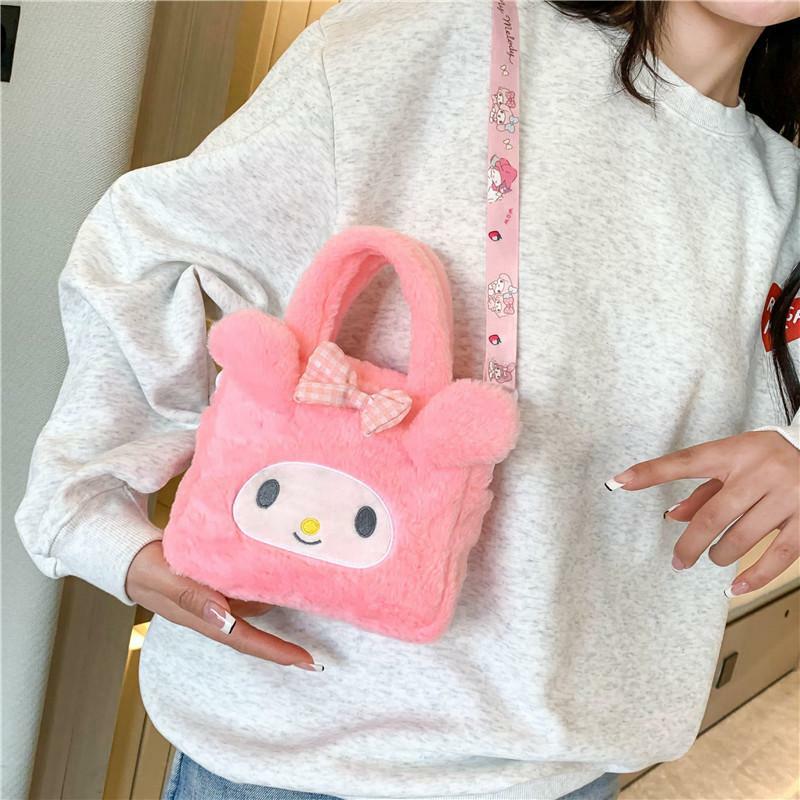 Bolso de hombro de felpa Kawaii Sanrio Kuromi para mujer, bolso de Hello Kitty Cinnamoroll, bolso de dibujos animados, bolso de almacenamiento