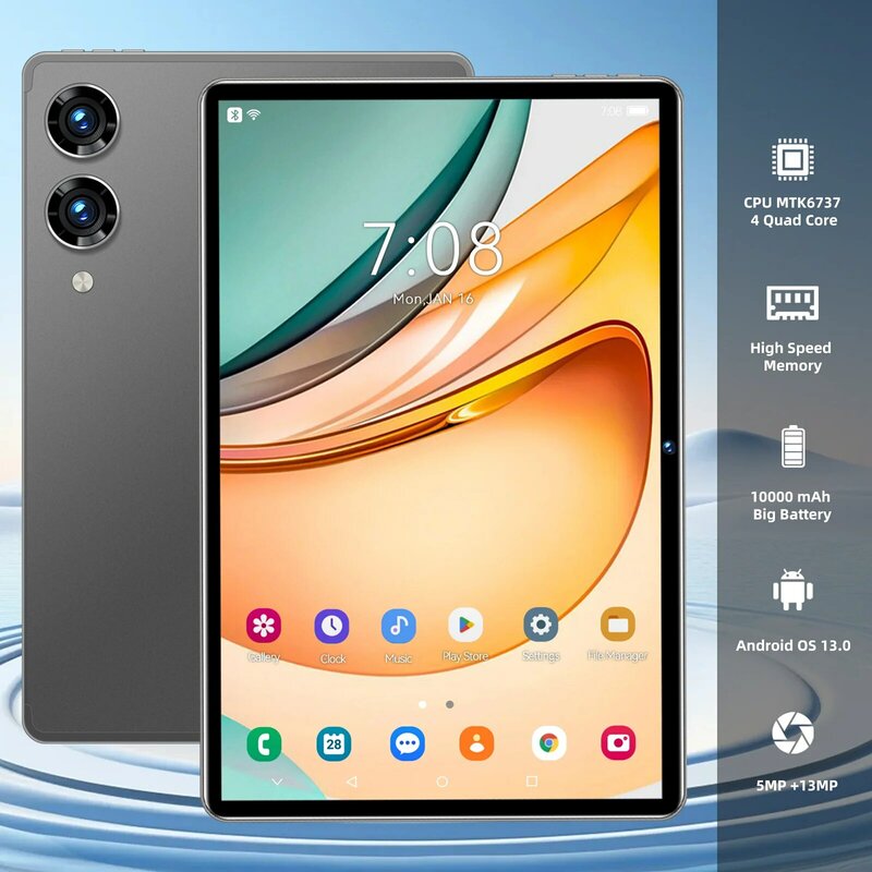 VERYHDSN-Tableta con Android 13, teléfono inteligente con pantalla de 10,1 pulgadas, 4GB, 64GB, 5MP, cámara HD de 13MP, llamadas, Quad Core, 10000mAh, versión Global Original