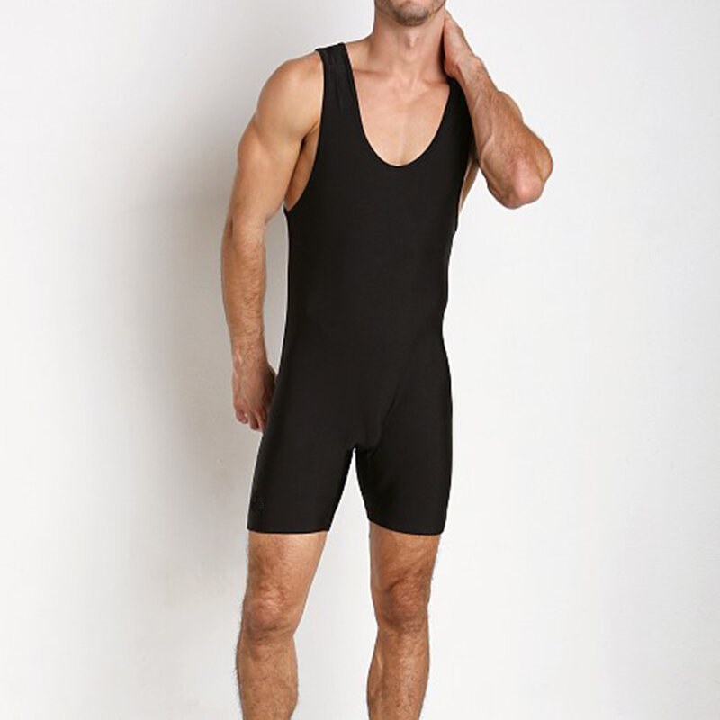 Effen zwart worstelen singlet bodysuit turnpakje ondergoed gym triatlon kleding zwemkleding