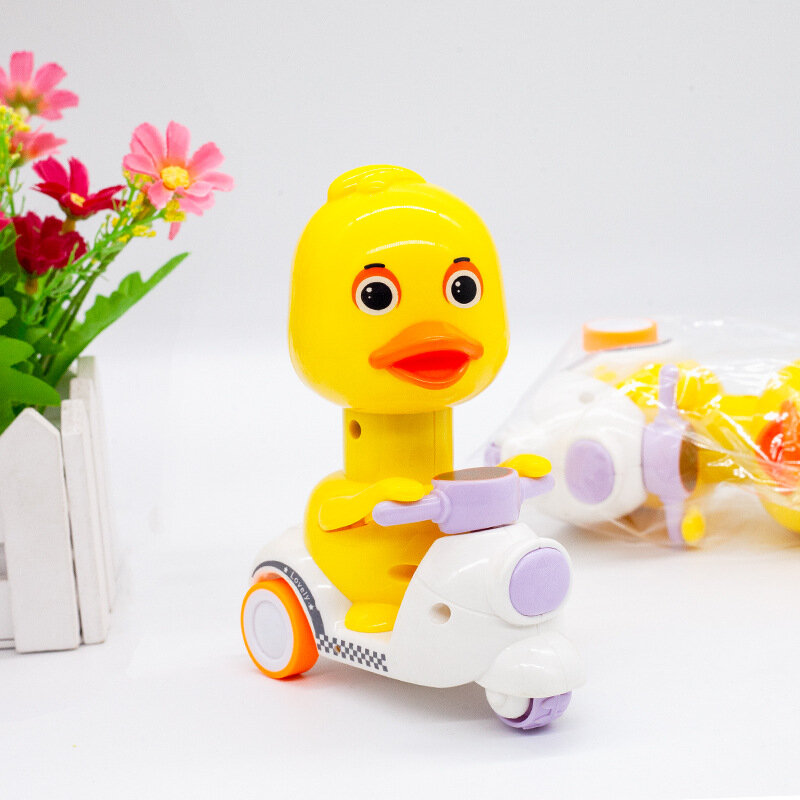 Coche de juguete de dibujos animados para niños, juguetes de pato amarillo, rompecabezas de motocicleta, coche inercial, interacción entre padres e hijos, niños y niñas