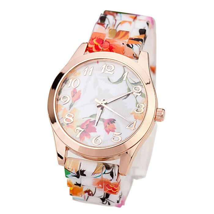실리콘 프린트 꽃 캐주얼 쿼츠 손목시계, 여자 2023 시계, 패션