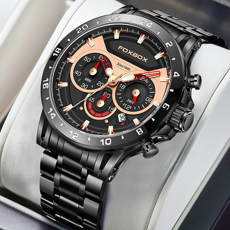 LIGE – montre à Quartz pour hommes, Date automatique, FoxBox, luxe, grande horloge, chronographe, Sport