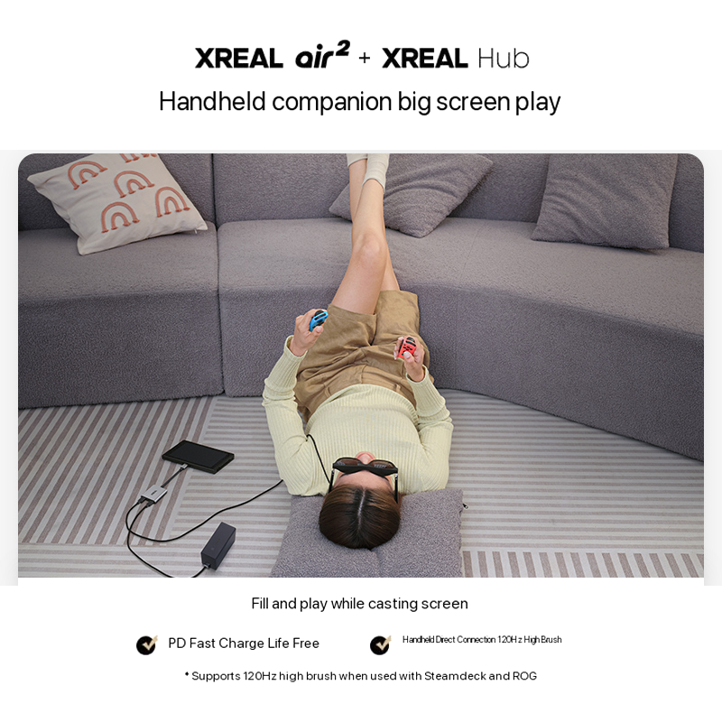 Hub XREAL-Adaptador de Vídeo Portátil, 120Hz, 2in 1, USB-C, PD, Carregamento Rápido, Conversor para Xbox Air, Air2, Óculos, Switch, PS4, PS5
