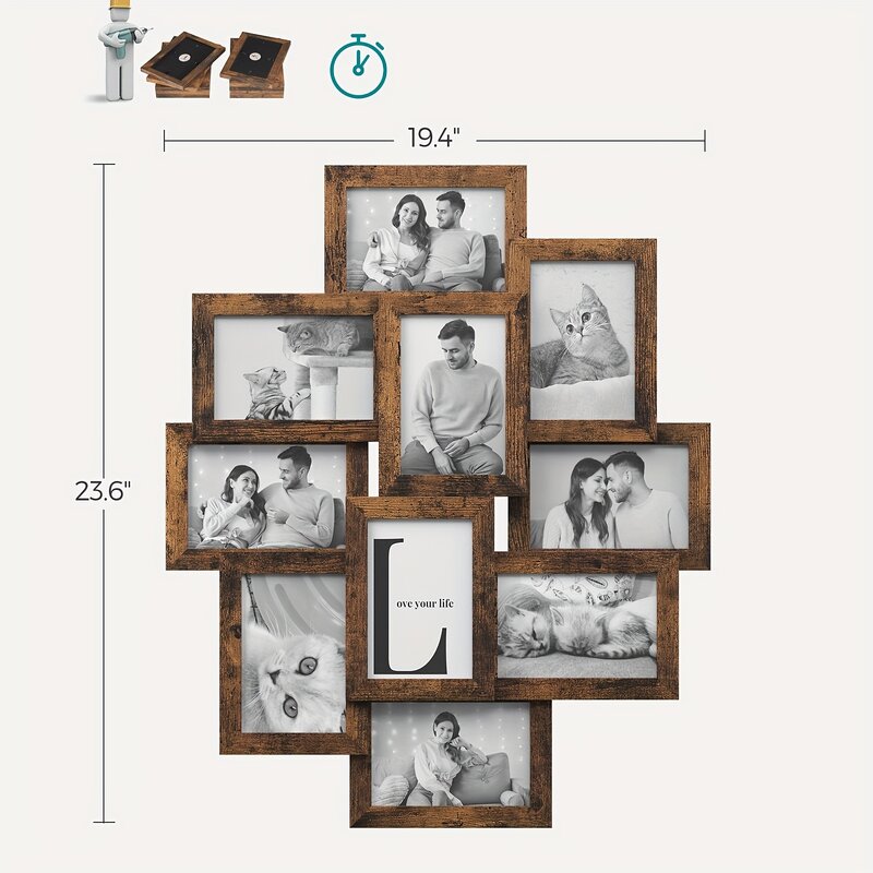 Colagem Molduras para Parede, Photo Collage Frame para Galeria, Multi Família Pic, 4x6, 10 Pack, 1Pc