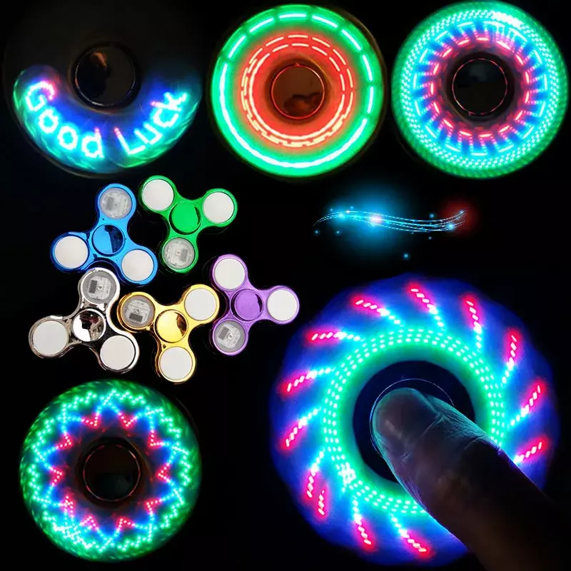 Spinner Fidget lampu LED bercahaya kreatif 6 warna mainan Spinner tangan Golw In The Dark pereda stres hadiah untuk anak-anak