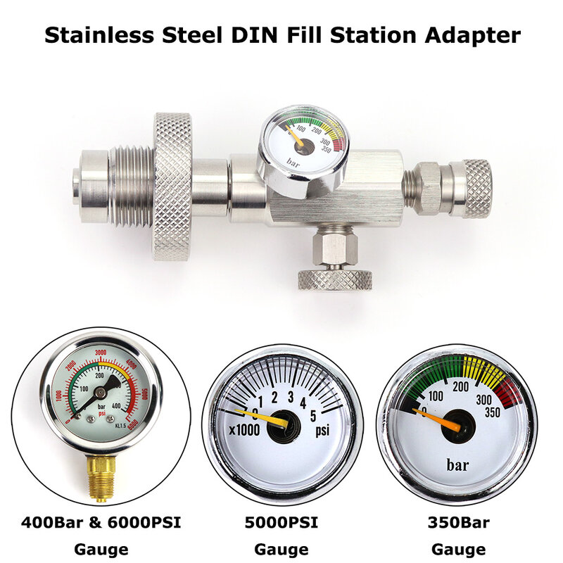 Din Diving HPA Fill Station Refill Charging Adapter With Quick Disconnect Stainless Steel Big Bottle To Small Bottle Adaptor