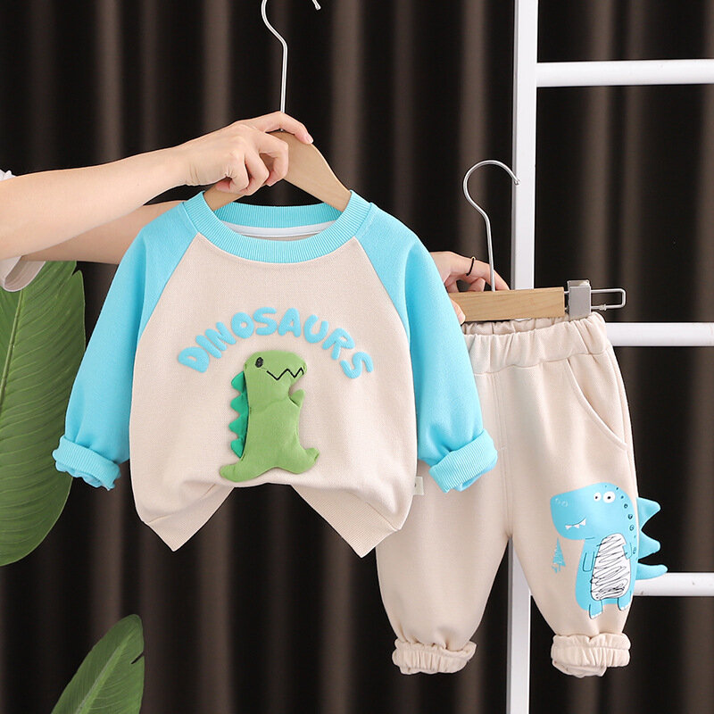 Conjunto de ropa de diseñador de lujo para bebé, jersey de cuello redondo de dinosaurio de dibujos animados, camisetas de manga larga y pantalones, trajes para niño y niña