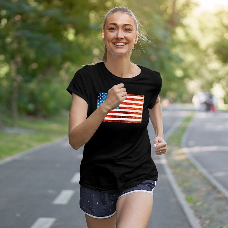 Bandeira americana camiseta de arte para mulheres, antiga glória, por Sharon Cummings, roupas de verão, tops lisos