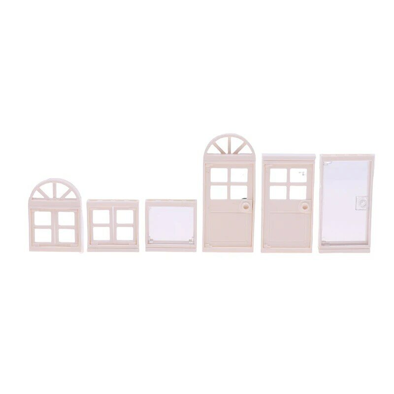 Portas plásticas e janelas casa modelagem brinquedo, decoração DIY, acessórios em miniatura, 1/12 Dollhouse