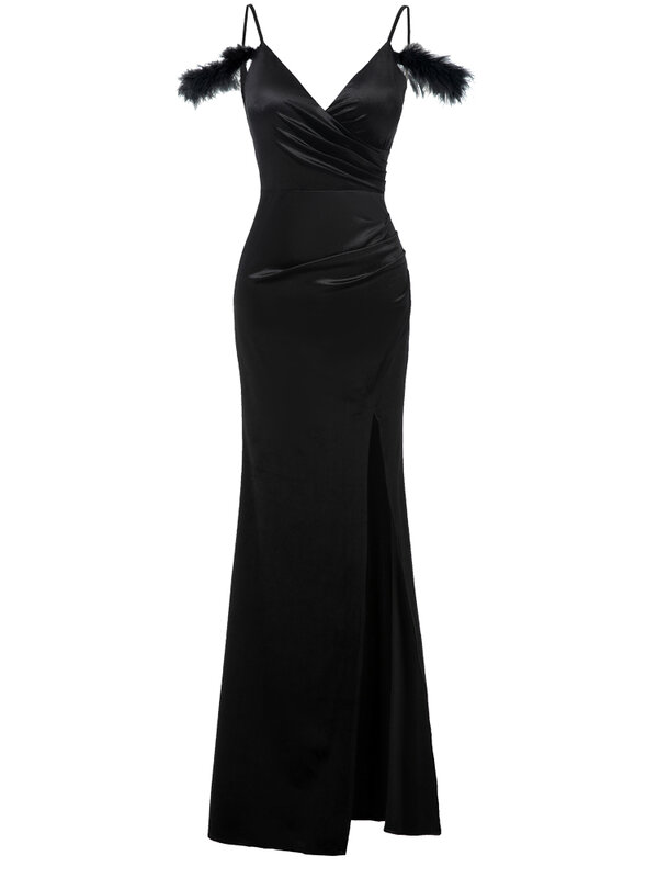 Vestido feminino de alta qualidade, vestido longo de festa, vestido preto para banquete, novo, sexy, anfitrião
