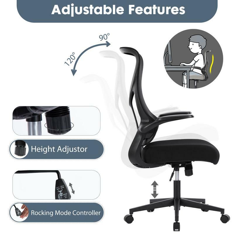 Sweetcrispy Home Furniture Office Chair, Ergonomic Desk Chah Flip-up Armrests, Lumbar Support, Backrest for Home Office