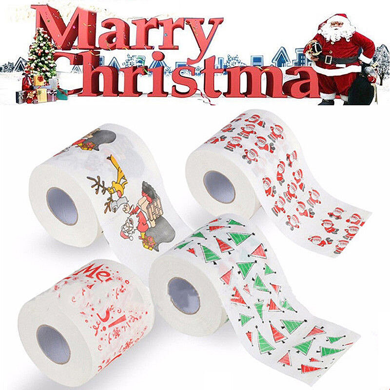 Christmas Toilet Paper Festival Theme Printed Wood Pulp Toilet Paper Festive Gifts Roll Santa Claus Reindeer Decor Supplies