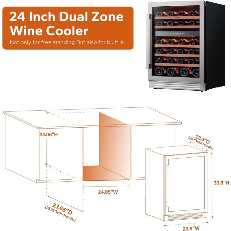 Холодильник для вина-46 бутылочный винный холодильник, двойная зона с современным сенсорным интеллектуальным цифровым 40 °-65 ° f, низкий уровень шума