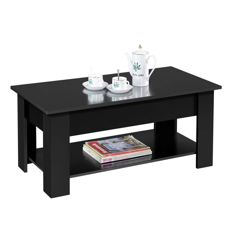 Table basse élévatrice en bois avec étagère inférieure, table de salon, table de canapé, noir, 38.6 po