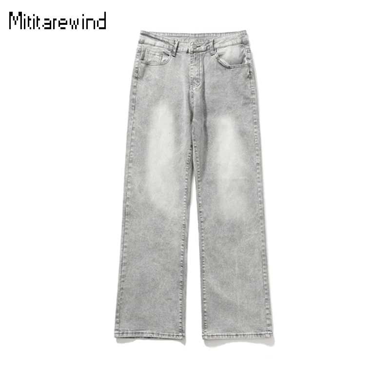 New Men's Smoke Gray Jeans High Street American Vintage Vibe Baggy Denim Pants Micro-stretch Causal Jeans Youth Trend Trousers