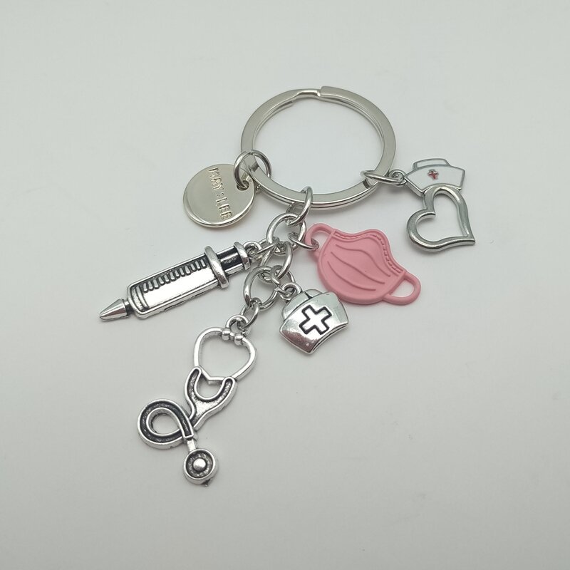 New doctor keychain medical tool keychain syringe stethoscope nurse hat keychain Medico gift DIY jewelry handmade