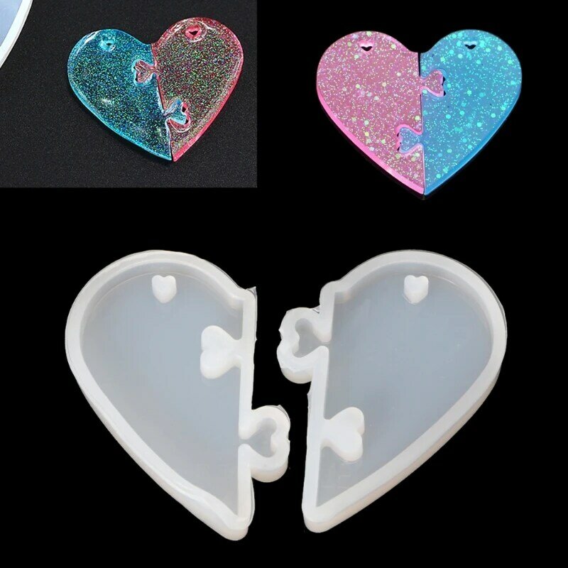 قوالب راتنج السيليكون اللامعة على شكل قلب مصنوعة يدويًا على شكل سلسلة مفاتيح