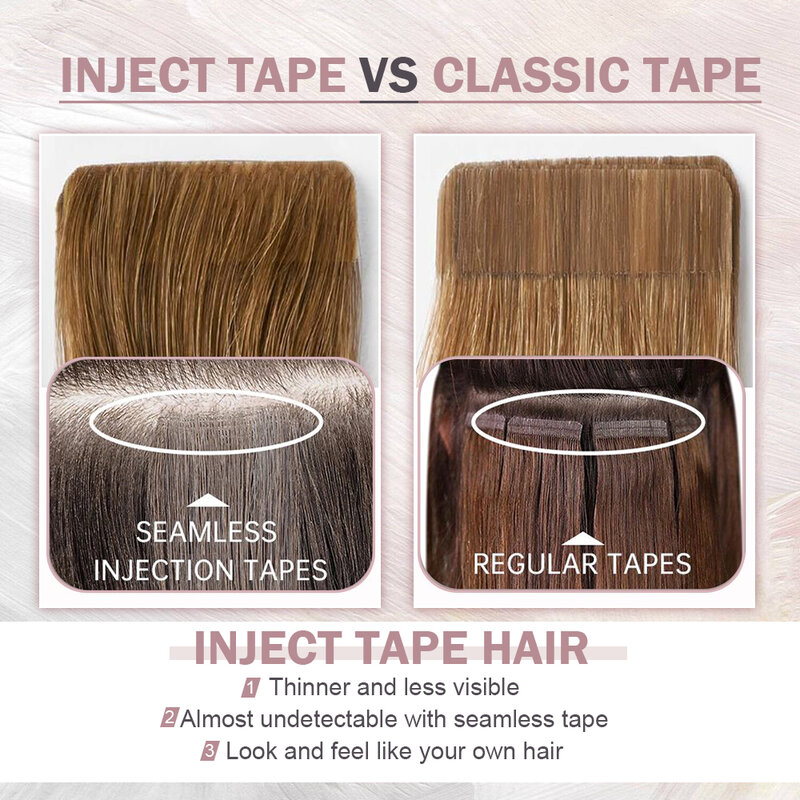 [12 Months] Ugeat Invisible Tape in Human Hair Extensions 10A Grade Seamless Skin Weft Injection Virgin Tape in Hair 2.5G/Pieces