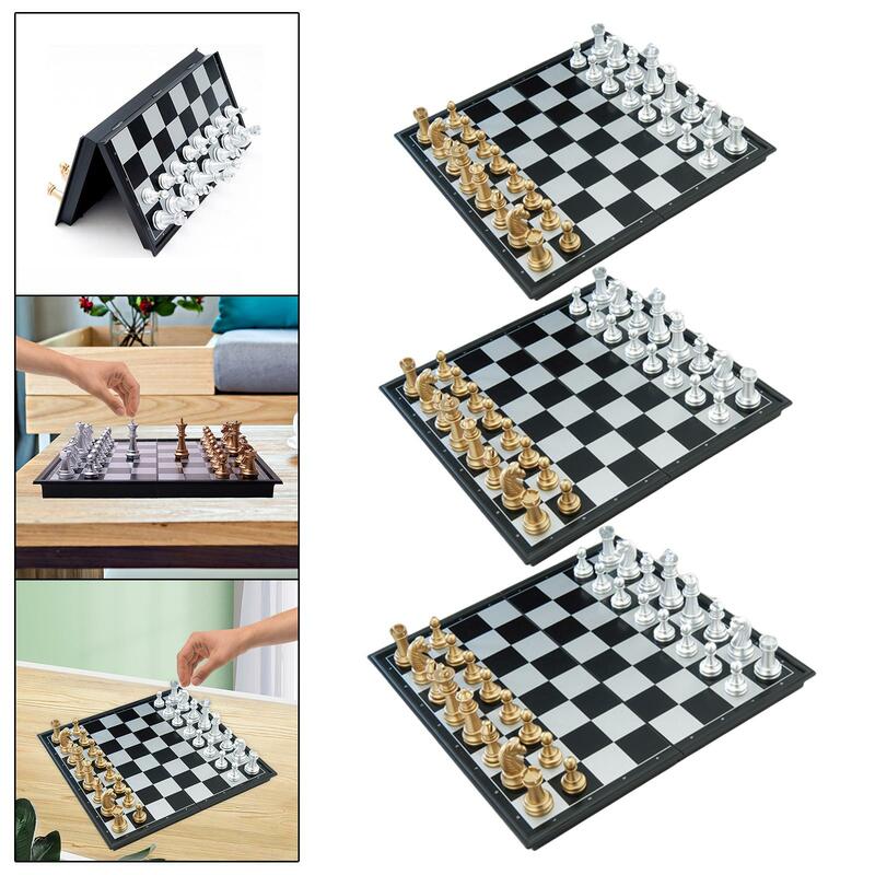 International Chess Game with Folding Chess Board Travel Toy Interactive Toys Chess Board Set Travel Chess Set for Adults Kids