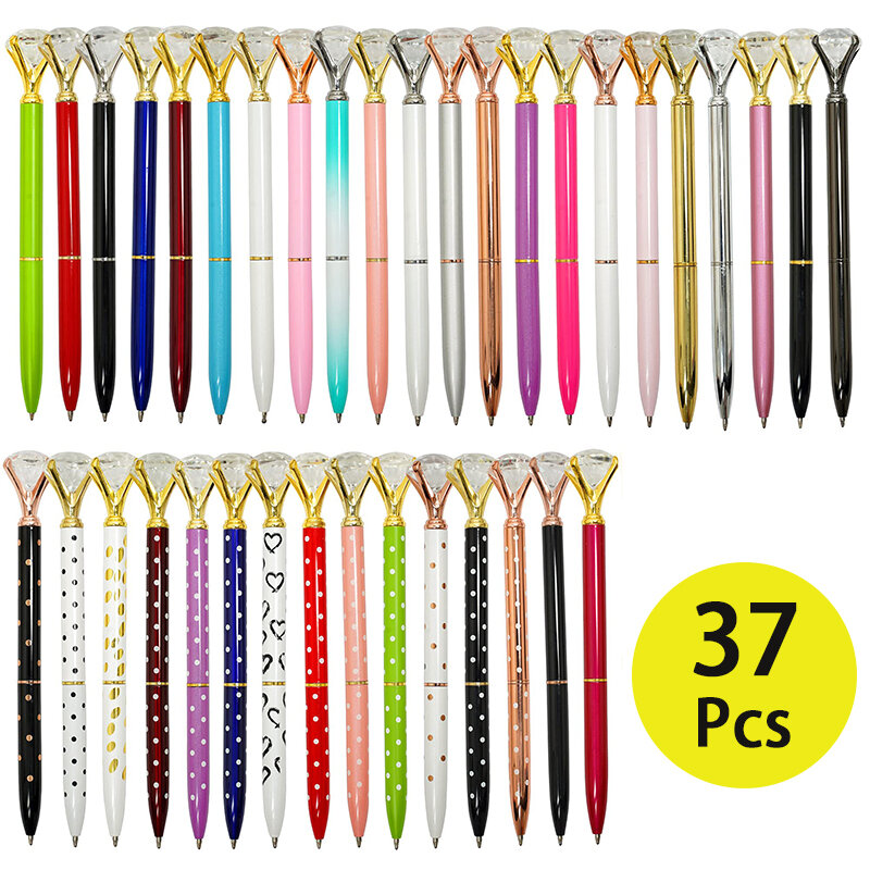 أقلام الكرة الدوارة المعدنية متعددة الألوان ، قلم حبر جاف ، قلم الماس ، 37 قطعة
