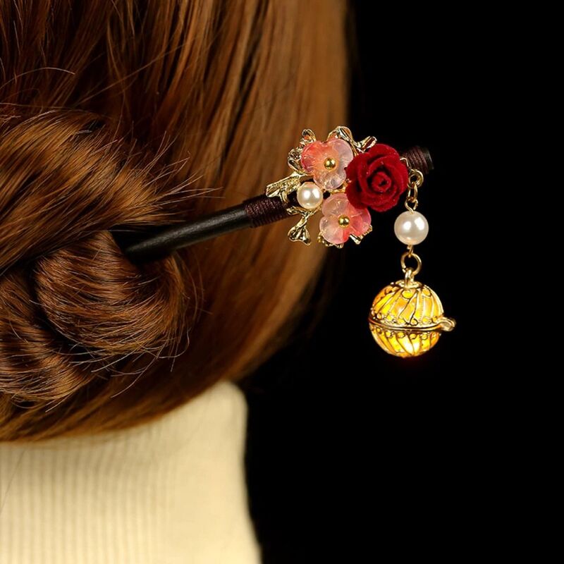 Handmade Classical Flowers Hairpin Ebony Tassel Retro Style Hair Accessories Hair Styling Tools Lighting Chopstick Hair Sticks