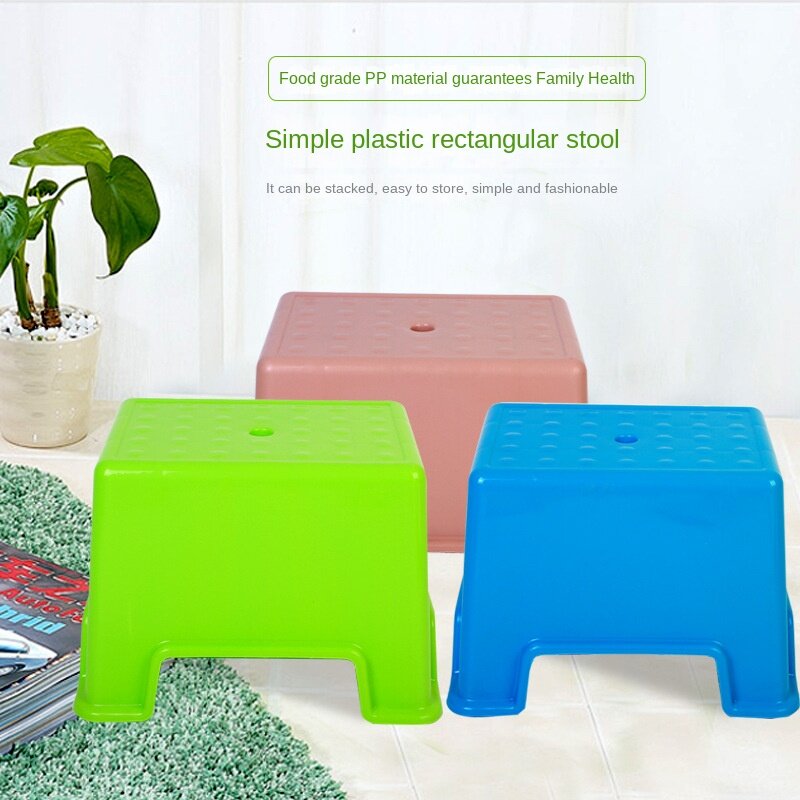 Taburetes rectangulares de plástico, taburetes cuadrados gruesos para el hogar, taburetes bajos de goma cocida, bancos pequeños para niños