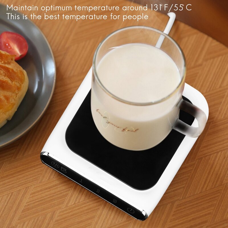 Penghangat cangkir kopi, penghangat meja 3 gigi dapat disesuaikan suhu konstan 55 °C Mug hangat dengan pengingat air minum rumah kantor