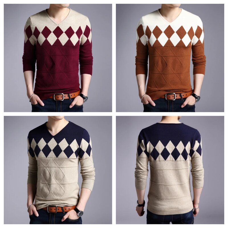 Liseaven-suéteres de lana de Cachemira para hombre, jersey de manga larga, Tops de Navidad