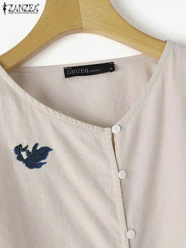 Zanzea Frauen Sommer V-Ausschnitt Halbarm Bluse Vintage Shirt Blumen stickerei Blusas elegante ol Arbeit Tops kausalen losen Hemd