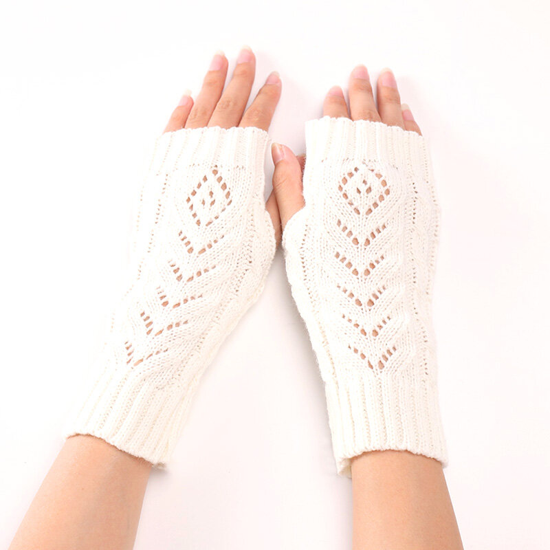 Half Finger Gloves for Women Winter Soft Warm Knitting Mittens Hollow Out Touch Screen Writting Handschoenen Fashion Casual
