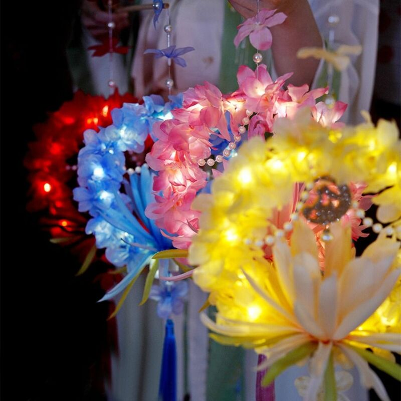 Lampu LED DIY Pertengahan Musim Gugur lentera gaya Cina berkah lampu lentera bercahaya rantai Epiphyllum pesta lentera meriah