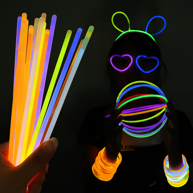 Palos fluorescentes brillantes para fiestas, pulseras DIY, gafas de ojos, juguetes, palo de neón, 50/100 piezas