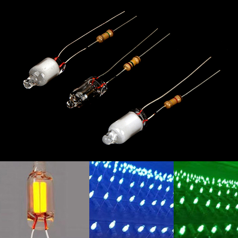 Ampoules néon avec résistance, mini indicateur lumineux, artisanat de bricolage, rouge, bleu, vert, 220V, 6x13mm, 10 pièces