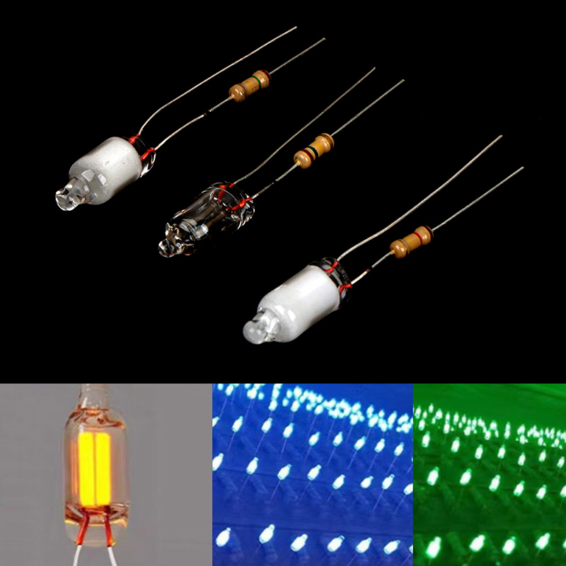 10 szt. Żarówek lampa neonowa czerwony/niebieski/zielony 6x13mm Mini lampa neonowa lampka ostrzegawcza z rezystorem 220V DIY