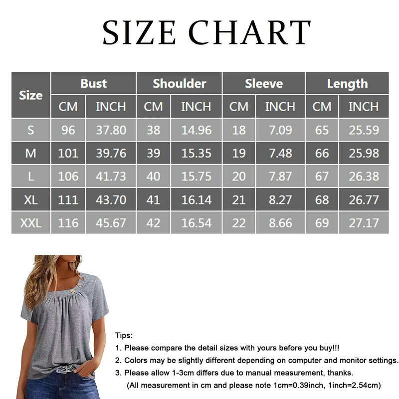 Ubranie Plus Size dla letnia odzież wycięcie pod szyją z krótkim rękawem z ozdobnymi guzikami T Shirt jednolity kolor wygodne damskie koszulki