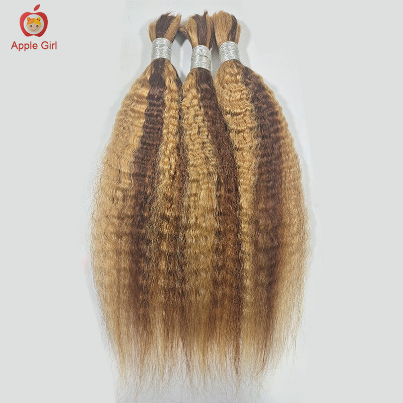 Applegirl-Destaque o cabelo humano encaracolado Kinky, massa para trançar, tranças de cabelo crochê, reto, sem trama, extensão do cabelo brasileiro