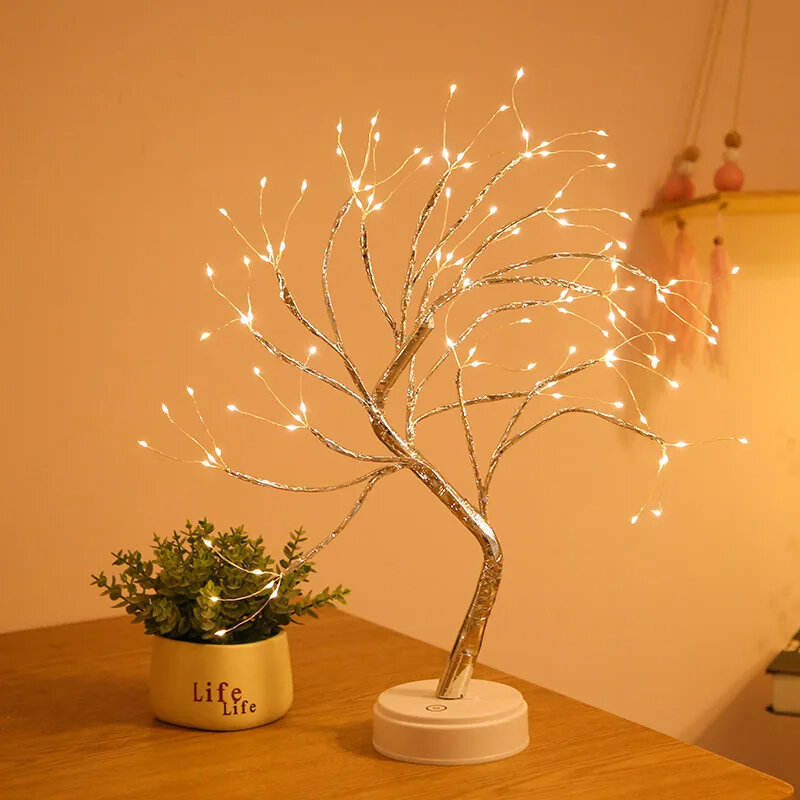 Luce notturna a LED Mini albero di natale lampada a ghirlanda di filo di rame per bambini decorazione della camera da letto di casa decorazione luce di fata illuminazione natalizia